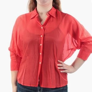 Lauren Ralph Lauren orange button down cotton/silk top size 6